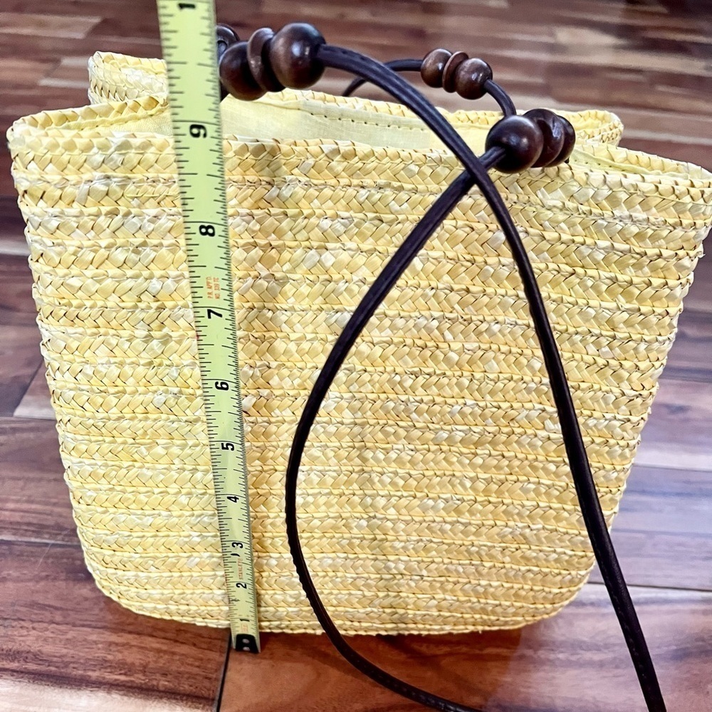 Vintage Yellow Wheat Straw Woven Purse Boho Beaded Resortwear - Picture 7 of 11
